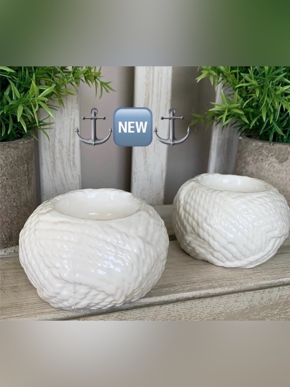 T.J.Maxx Nautical Rope candle Holder set ⚓️🆕⚓️Ceramic  Rope Candleholders